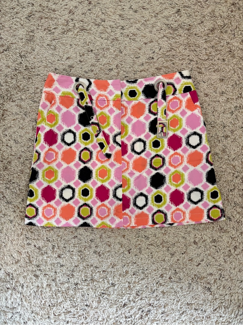 Bamboo Traders Floral Hex Print Mini Skirt in Pink & Orange Size 6P Preppy Y2K